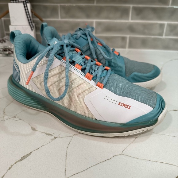 K-Swiss Ultrashot 3. Women Size 8.5 Color Blanc De Blanc/Nile Blue/Desert Flower - Picture 3 of 11